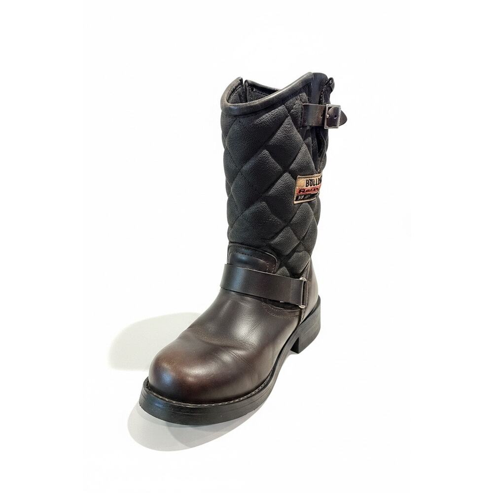 Vintage Buldozer Racing quilted leather biker boots Brown Size 38 7.5